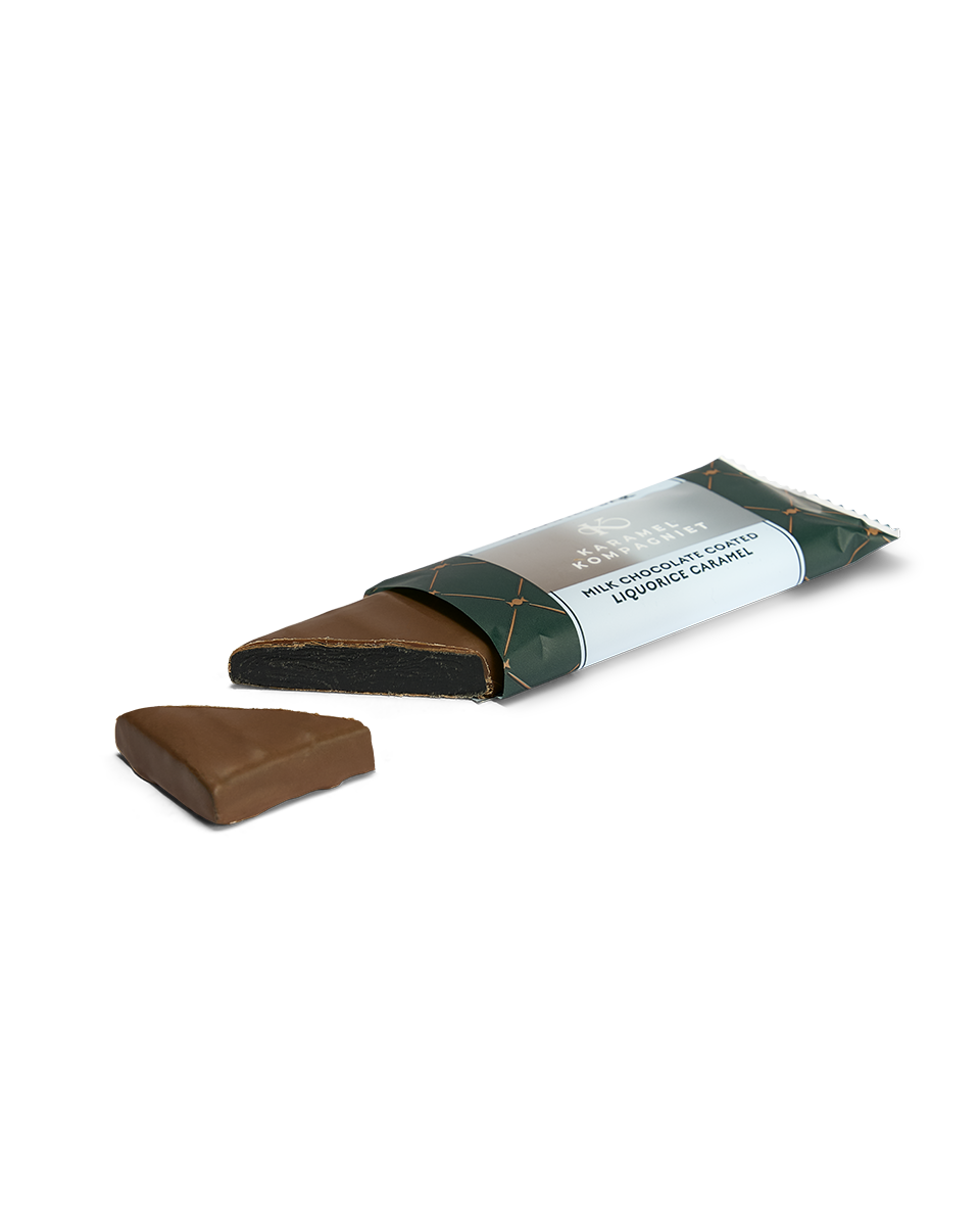 Karamel bar med overtrukken lys chokolade og blød karamel fra Karamel Kompagniet