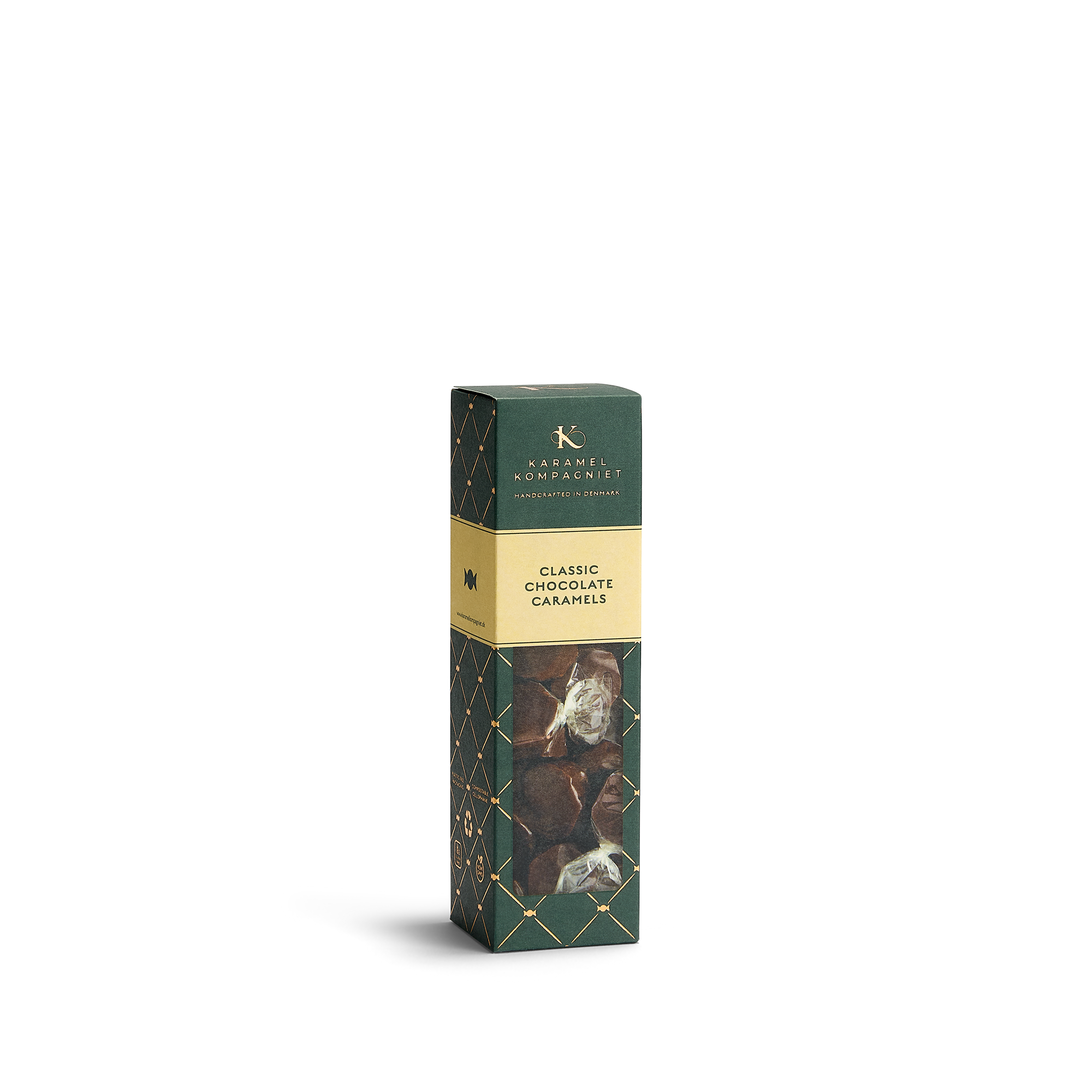 Chokoladekarameller i oprejst æske