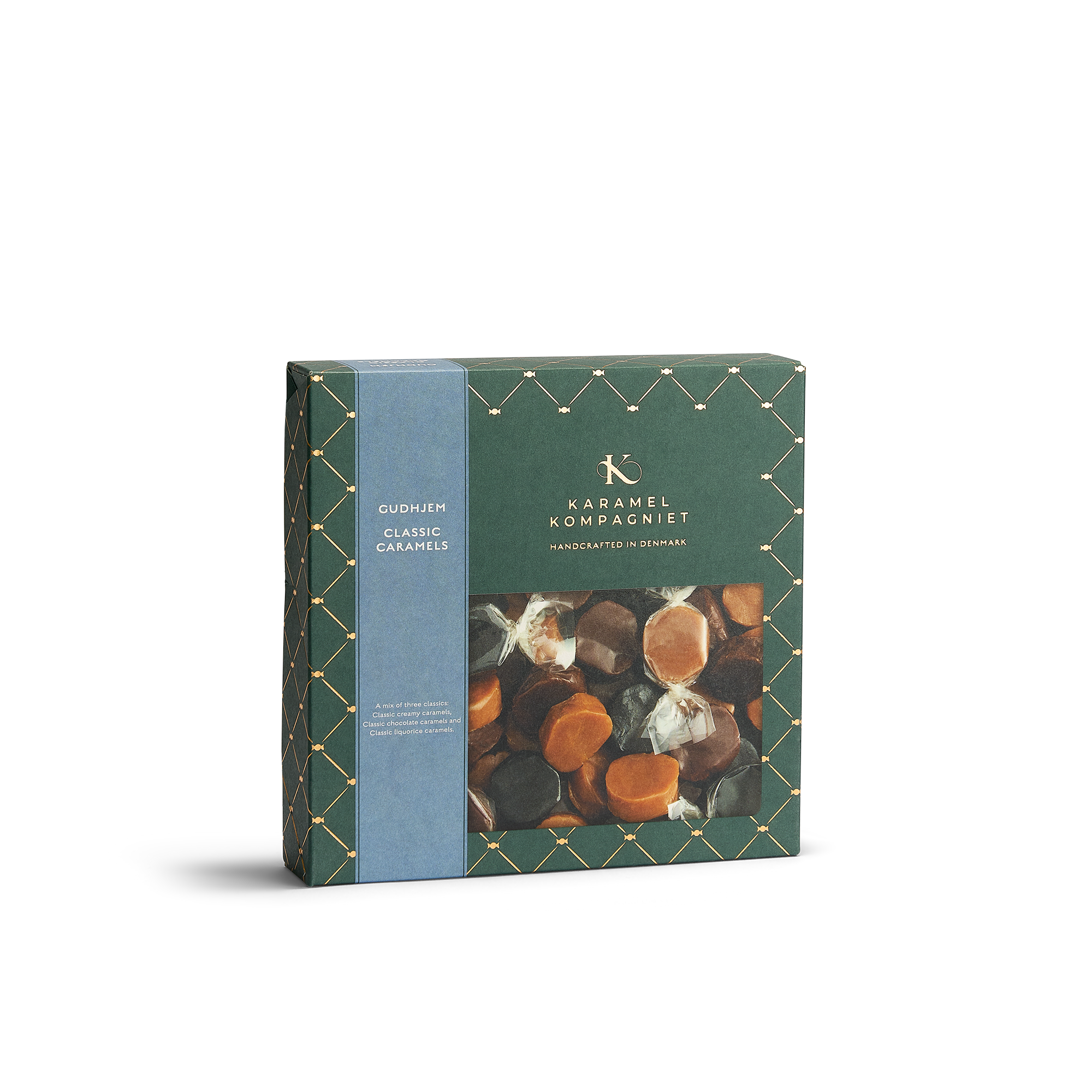 Gudhjem - Klassisk Karamelblanding med klassiske lakrids-, fløde- og chokoladekarameller i oprejst æske