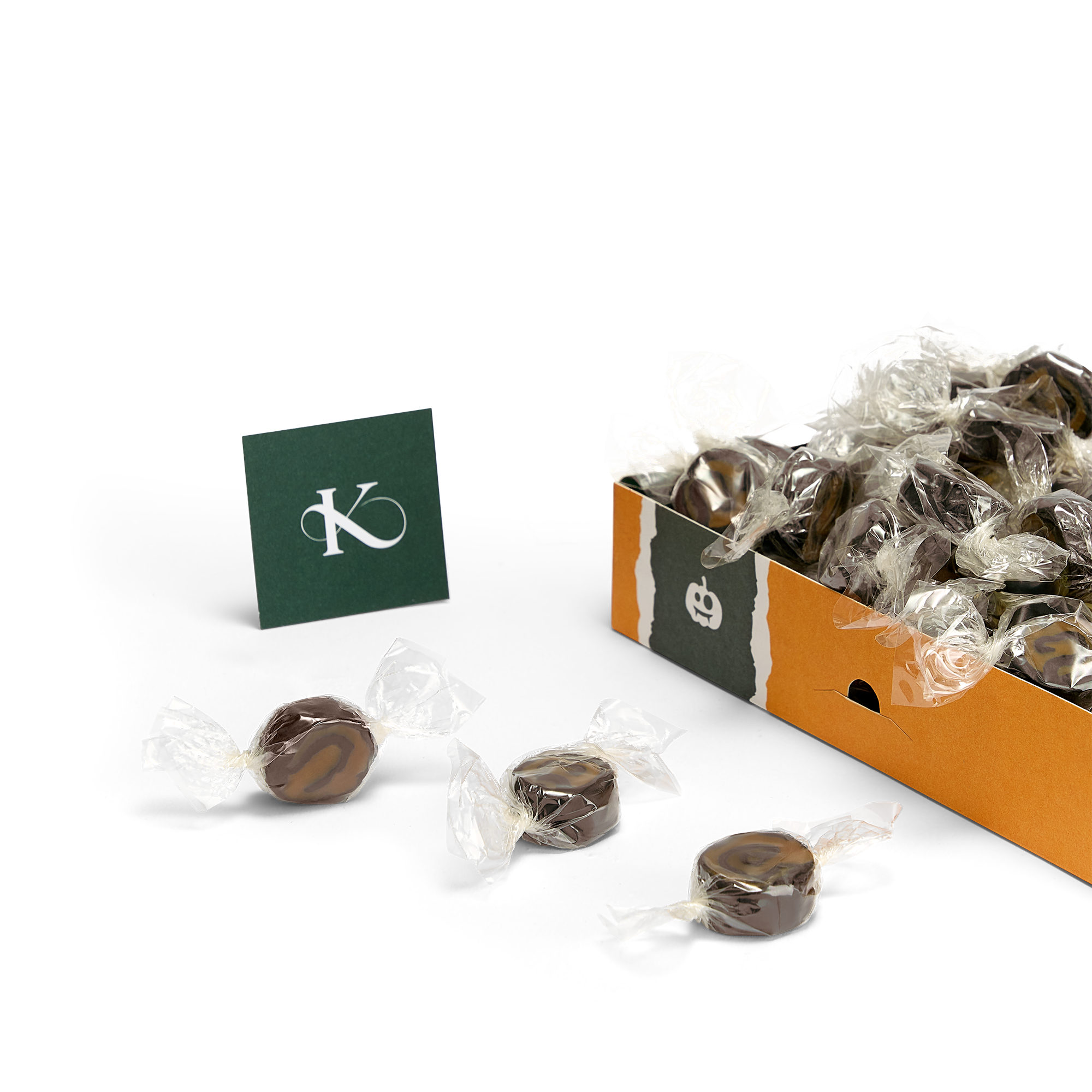 Chokolade- og appelsinkarameller - Happy Halloween æske der ligger ned