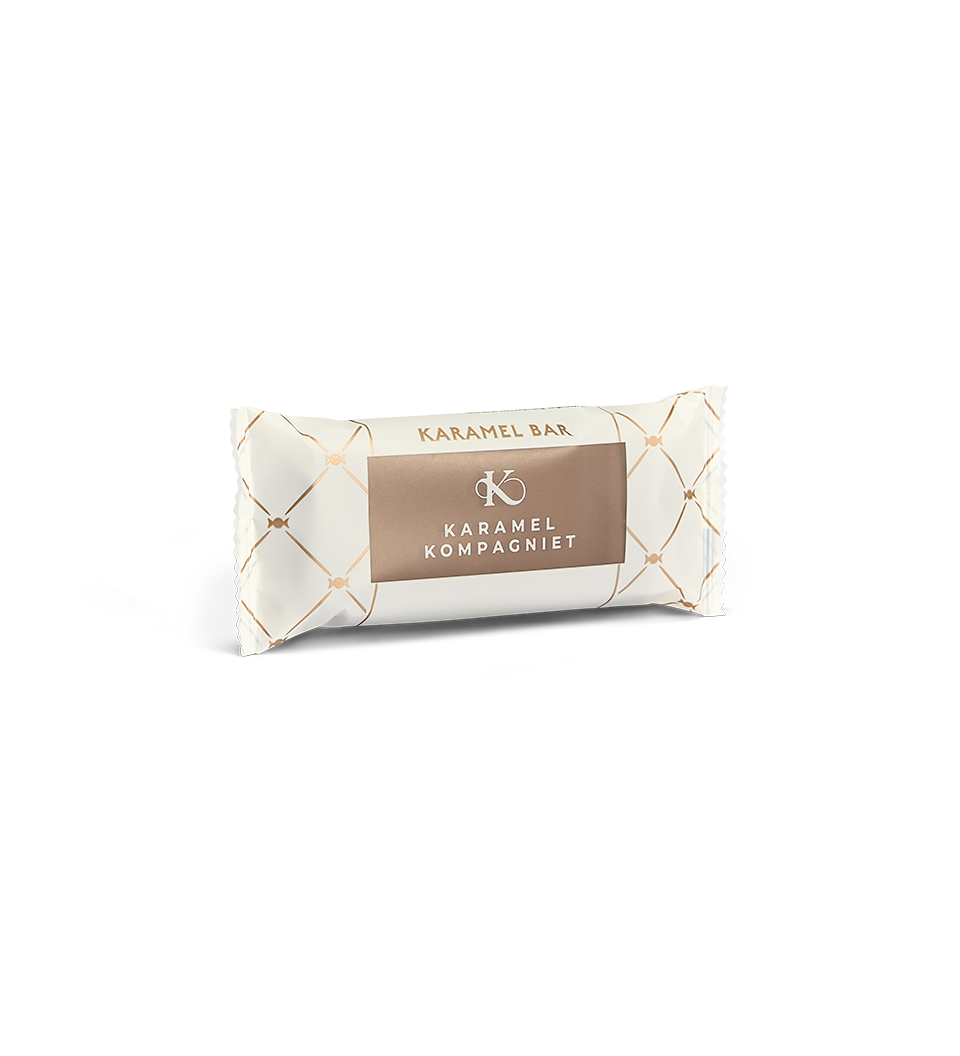 Pebermyntekaramel Bar med mørk chokolade - Karamel Bar oprejst med emballage