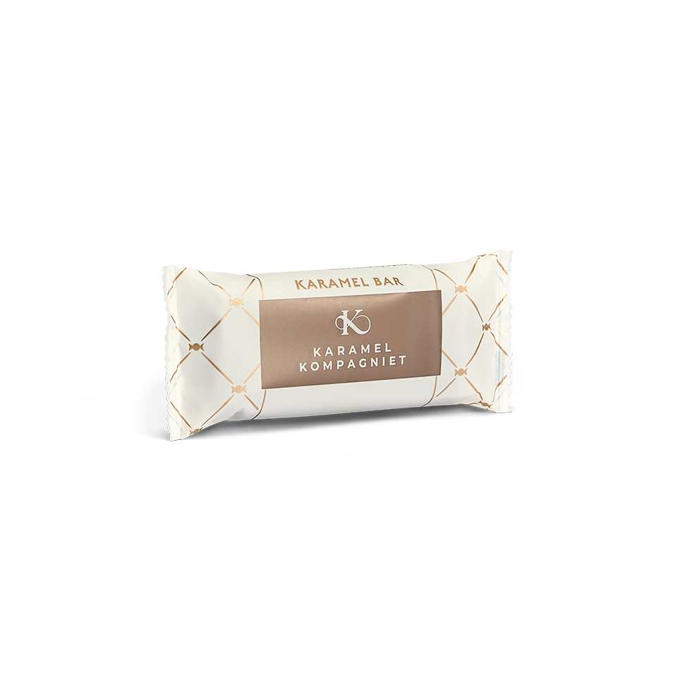 Pebermyntekaramel Bar med mørk chokolade - Karamel Bar oprejst med emballage